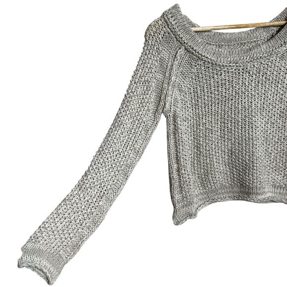 Free People Gray Loose Weave Cropped Sweater - Size XS - Picture 4 of 8